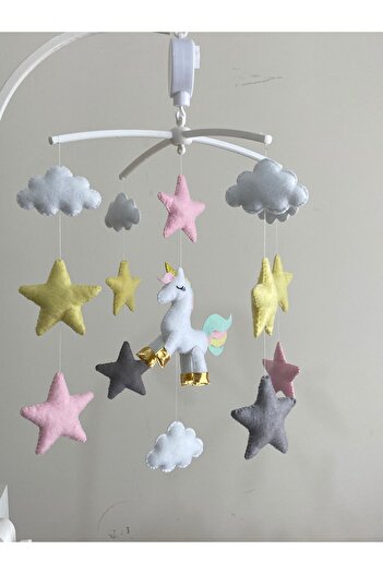 SefDen Lazer Kesim Atölyesi (Müzik - Aparat Dahil)Unicorn figürlü el yapımı kız bebek beşik dönencesi
