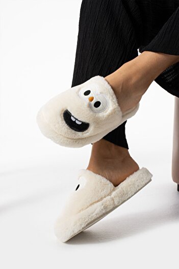 ALMİNA Fashion Smiling Face Plush Fluffy Women's Home Slippers - Silent Sole Dowry Slippers