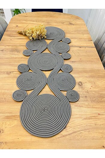 bestiva Bohemian Style Jute and Straw Decorative Tablecloth - Spiral Model, Runner 40x110 CM, Coffee Table Cloth