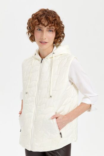 Desen Triko Leaf Patterned Hooded Women's Quilted Vest - Stone