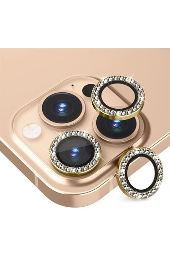 EDELFU İphone 13 Pro Max / 13 Pro Için Kamera Koruyucu Taşlı Ve Metal Lens Koruyucu Gold