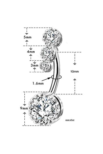 AyçaSilver Zirkon Taşlı Göbek Piercingi
