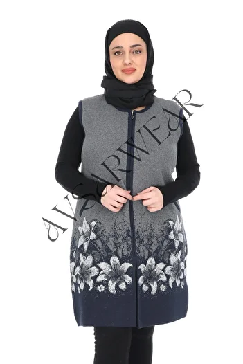AVSARWEAR Floral Patterned Plus Size Mother's Vest with Pockets AVS-1701234399