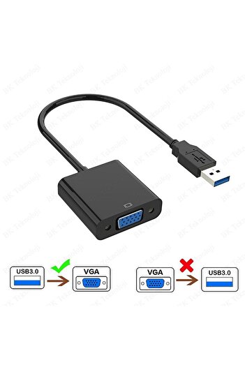 BK Teknoloji Usb 3.0 To Vga Dönüştürücü Harici Ekran Kartı Çoklu Monitör Adaptörü Win 7/8/10