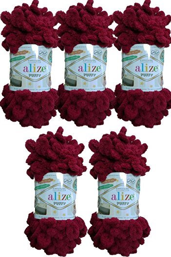 Alize Puffy 107 Claret Red Handmade - Κουβέρτα Πολυθρόνα Σάλι X 5 Τεμάχια