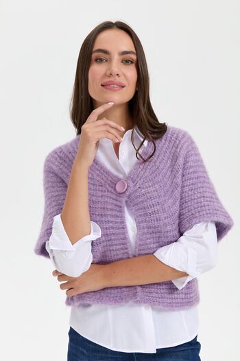 Desen Triko Lilac V-neck Single Button Women's Vest