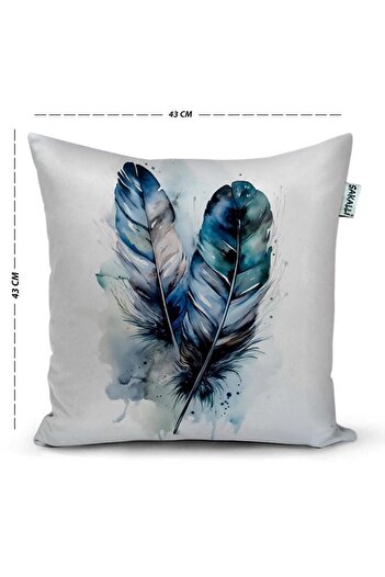 Sakallı Blue Luck Feather Pattern 3D Digital Printed Decorative 4-Piece Throw Pillow Cover