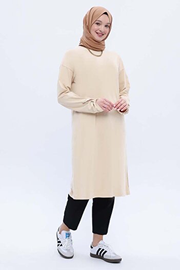 ALLDAY Beige Cotton Back Slit Epaulette Tunic