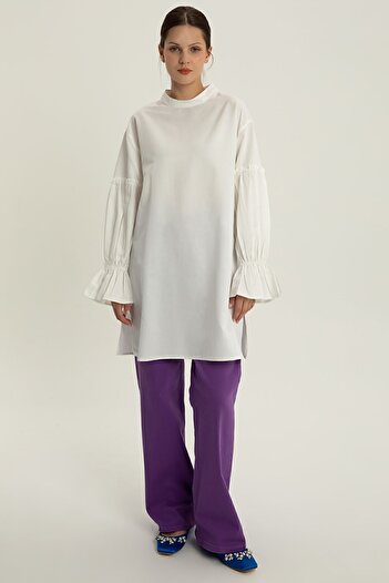 ALLDAY Ecru Ruffle Detailed Tunic with Elastic Sleeves