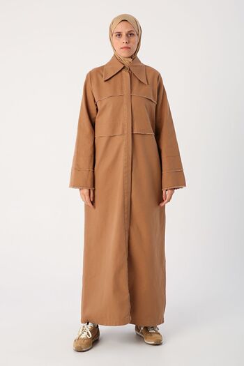 ALLDAY Mink 100% Cotton Pointed Collar Hidden Placket Abaya