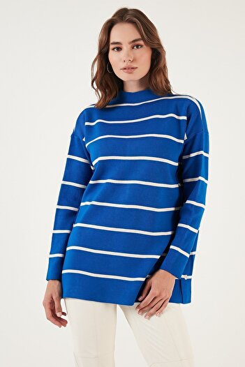 Lela Striped Stand Collar Oversize Knitwear Sweater SWEATER 4615197