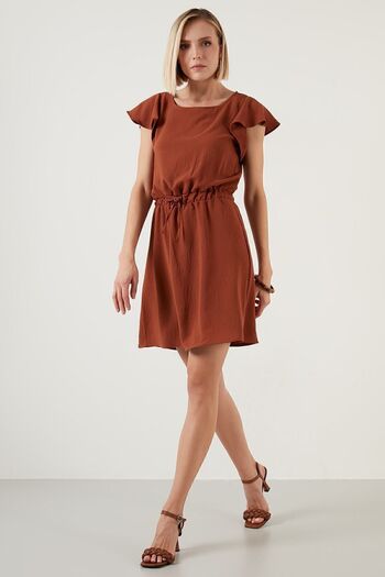 Lela Waist Gathered Sleeve Detailed Crew Neck Regular Fit Dress Women's Dress 6058386