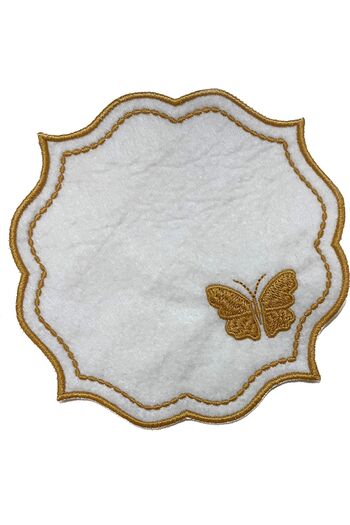 AYNAKIŞÇEYİZ 6 Pieces Butterfly Patterned Embroidery Felt Coffee Side Presentation Napkin