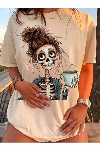 WOODROFFE Γυναικείο μπλουζάκι με θέμα το Halloween Halloween Crew Neck Oversize Casual Boyfirend Μαύρο T-shirt