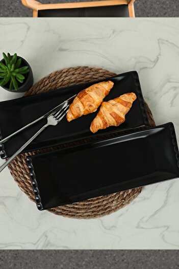 Keramika Matte Black Selen Boat Plate 33x12 Cm 2 Pieces 956