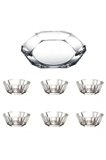 Paşabahçe 7 Piece Nude Reflection Glass Crystal Serving Plate, Presentation Bowl and Bowl Set