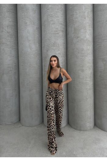İLKCET MODA Satin Women's Trousers - Leopard Pattern