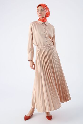 ALLDAY Stone Waist Elastic Pleated Comfortable Fit Satin Skirt