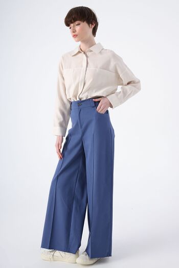 ALLDAY Blue Cotton Ribbed Wide Leg Trousers with Tassels