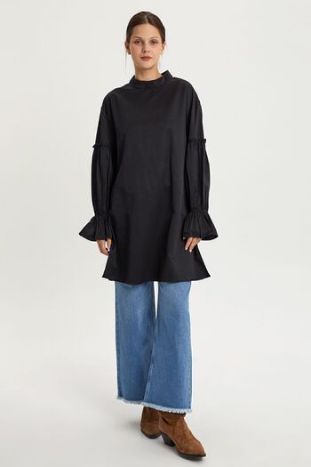 ALLDAY Black Tunic with Elastic Sleeves and Ruffle Detail