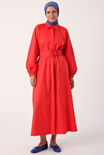 ALLDAY Pomegranate Blossom Belted Shirt Collar Dress