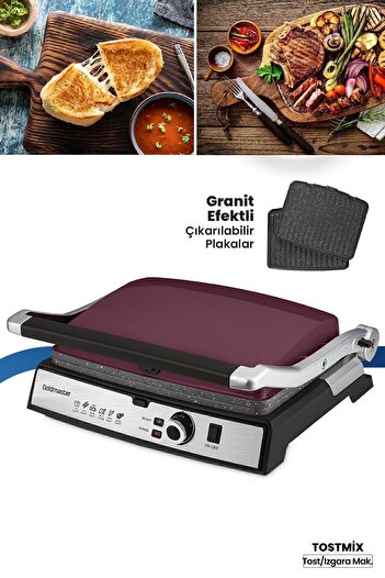 GOLDMASTER Tostmix Plum Stainless Steel 2000 Watt Granite Removable Plate Toaster and Grill Machine