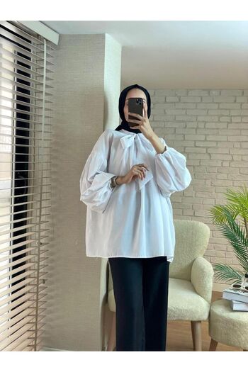 Nergis Neva Butik Scarf Collar - Pleated Tunic Design