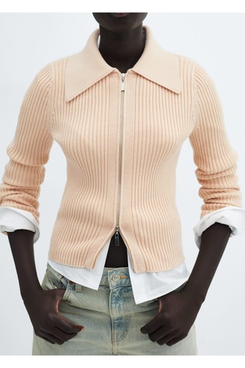 MANGO Woman Ribbed cardigan with zipper
