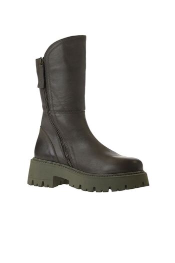 Bueno Shoes Χακί Δερμάτινες Γυναικείες Flat Μπότες 01wv3105