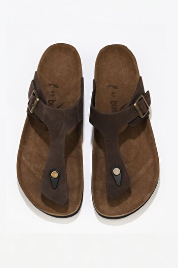 Bueno Shoes Kahverengi Nubuk Deri Erkek Parmak Arası Terlik 05mt101
