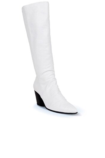 Bueno Shoes Γυναικείες δερμάτινες μπότες με τακούνι σε λευκό χρώμα - 01wr1401