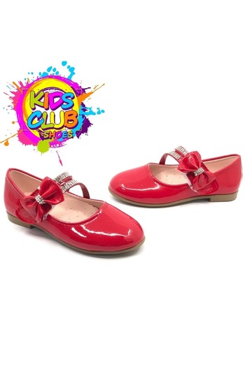KOCAMANLAR 24-01 Model Girl's Bow and Stone Ballerinas - RED