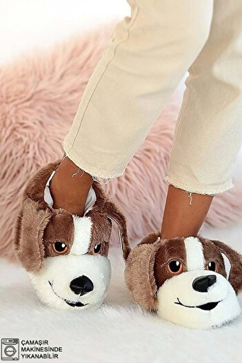 KOCAMANLAR Sevimli Köpek Figürlü Unisex Hayvanlı Panduf KAHVERENGİ