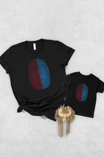 Tshirthane Claret Red Blue Fingerprint Father Son Girl - Single Product Price, Add to 2 Baskets