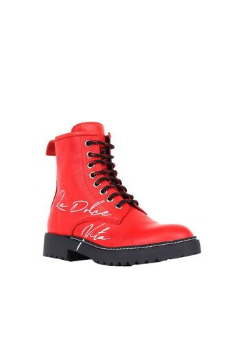 Bueno Shoes Red Leather Women's Flat Boots 01Wr4201