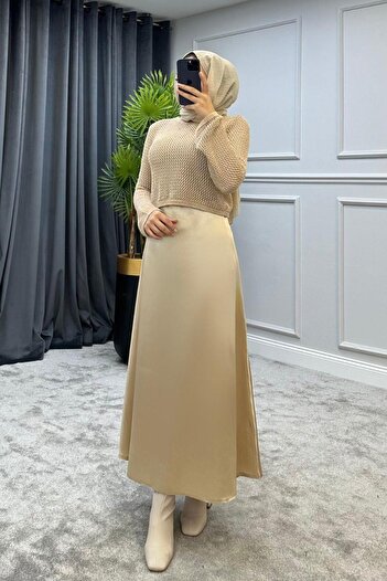 Şule Giyim Gold Satin Skirt