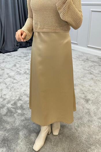 Şule Giyim Gold Satin Skirt