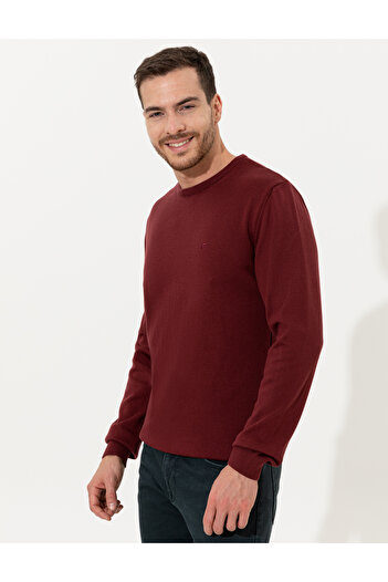 Pierre Cardin Bordo Slim Fit Bisiklet Yaka Basic Triko Kazak 50257290-VR014