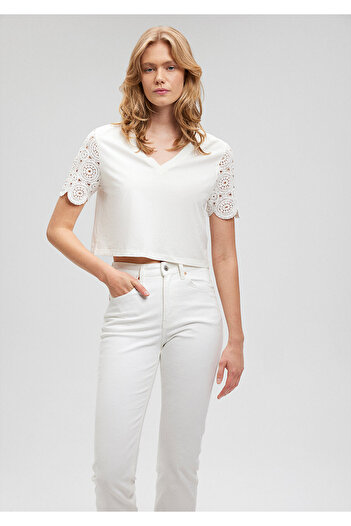 Mavi White Lace Sleeve T-Shirt - Regular Fit1611467-70057