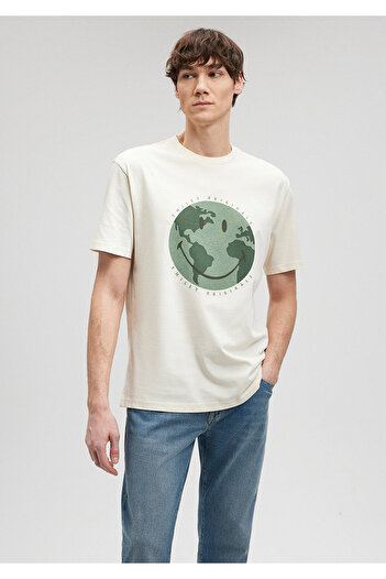 Mavi X Smiley Originals εμπριμέ μπεζ μπλουζάκι Loose Fit / Loose Comfortable Fit 0611989 -70055