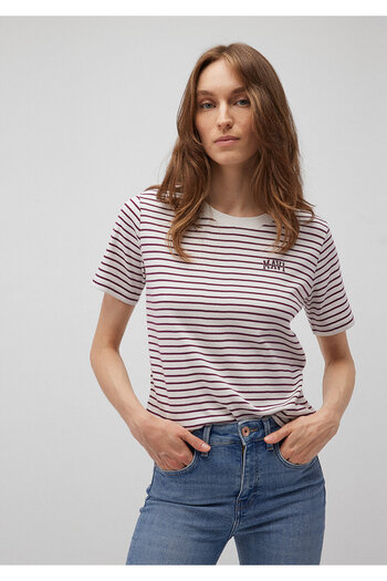 Mavi Logo Printed Burgundy Stripe T-Shirt Regular Fit / Regular Fit 1612224 -87985