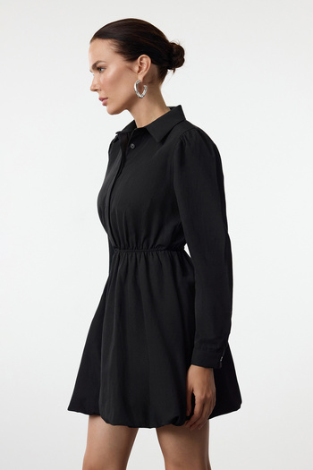 Trendyol Collection Košilový límec Černé minišaty - Balónová sukně Woven Twoaw25El00489