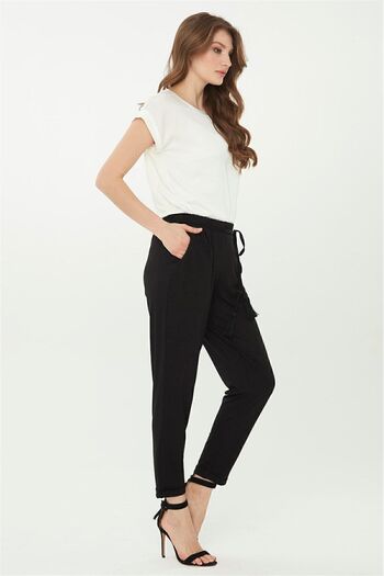 Desen Triko Carrot Leg Combed Cotton Black Women's Trousers 22722-2Y4