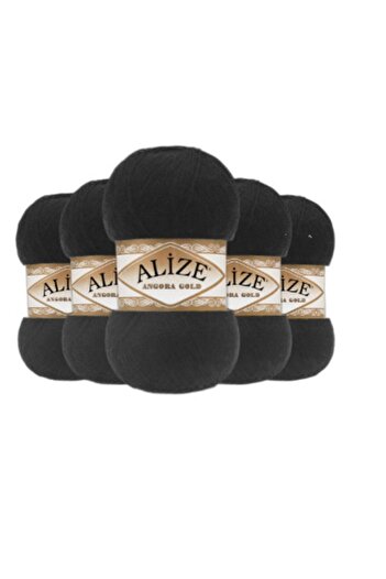 Alize Angora Gold 60 Μαύρο Πλεκτό Σχοινί 100gr Σετ 5 τεμαχίων