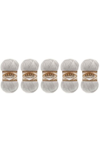 Alize Angora Gold Hand Knitting Thread 100 gr 5 Pieces Color 208 Light Melange Gray