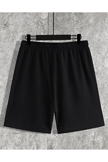 DEEPSENCE Καλούπι Slimfit για ανδρικό μαύρο χτενισμένο ύφασμα PARIS σχέδιο εμπριμέ σορτς