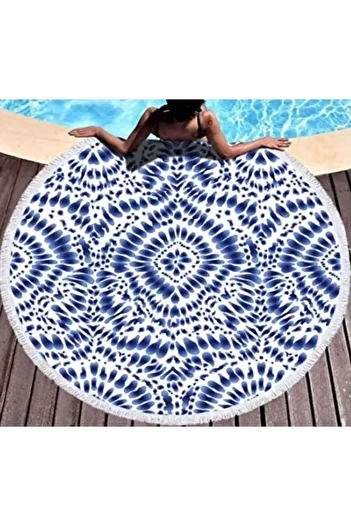 Wellmop Στρογγυλή πετσέτα παραλίας 150cm με σχέδιο