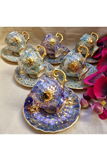 BY.RAYKA PORSELEN El Dekor Galaxy Coffee Cup Set for Six People