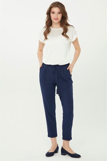Desen Triko Woman's Carrot Leg Jersey Trousers Navy Blue