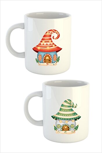 Hediyenza Set of 2 Gnome House Mug Cups for New Year's Eve 2025
